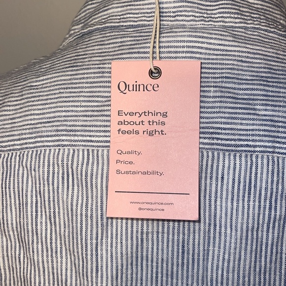 Quince ladies NWT 100% European Linen Blue Pinstripe ShirtDress. Medium. - Picture 8 of 12